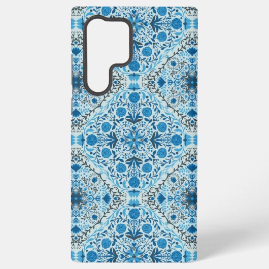 Coque Samsung Galaxy Carreaux à fleurs bleus (Verso)
