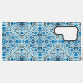 Coque Samsung Galaxy Carreaux à fleurs bleus (Verso Horizontal)