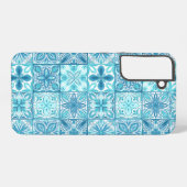 Coque Samsung Galaxy Carreaux décorés en bleu et blanc (Verso Horizontal)