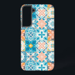 Coque Samsung Galaxy Carrelage orange et bleu<br><div class="desc">Carrelage coloré dessiné à la main,  décoration florale,  carrelage orné</div>
