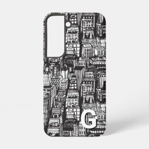 Coque Samsung Galaxy Centre-ville noir et blanc, Gratte-ciel, Monogramm