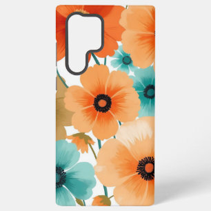 Coque Samsung Galaxy Centres noirs Orange et Turquoise Floral Design