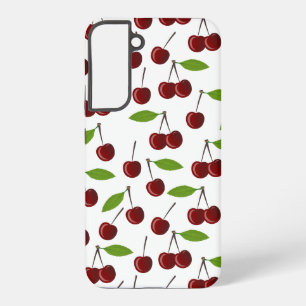 Coque Samsung Galaxy Cerise rouge, motif de cerises, feuilles, fruit