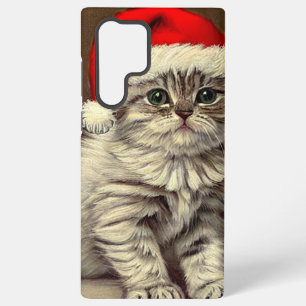 Coque Samsung Galaxy Chat de Noël vintage portant un chapeau de Père No