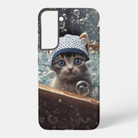 Chat mignon et Whimsical dans le téléphone de bain