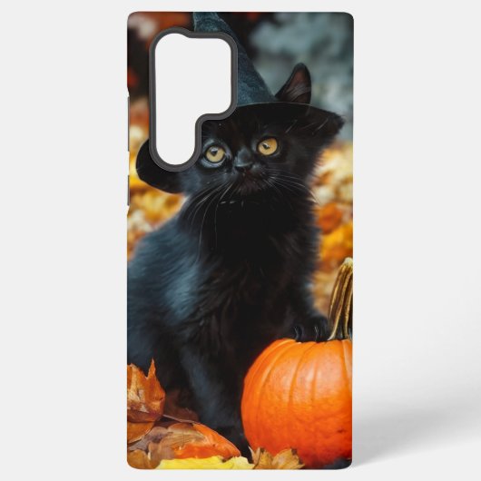 Coque Samsung Galaxy Chat noir d'Halloween et Citrouille (Verso)