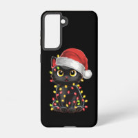 Chat noir lumières d'arbre de Noël chaton drôle Pè