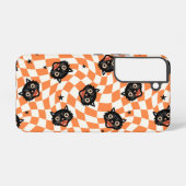 Coque Samsung Galaxy Chat noir rétro Motif chèque orange (Verso Horizontal)