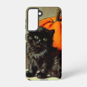 Coque Samsung Galaxy Chat noir vintage d'Halloween et Citrouilles