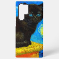 Chat Nuit Étoilée de Style Van Gogh