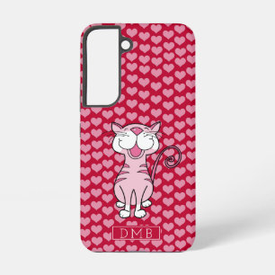 Coque Samsung Galaxy Chat rose motif coeurs rouges monogramme