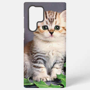 Coque Samsung Galaxy Chaton de Noël vintage et houx