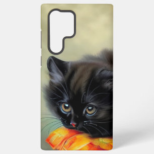 Coque Samsung Galaxy Chaton noir vintage avec couverture de fleurs roug