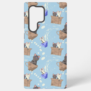 Coque Samsung Galaxy Chats en boîte et gouttes de lait sur bleu