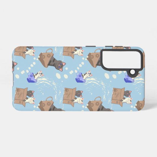 Coque Samsung Galaxy Chats en boîte et gouttes de lait sur bleu (Verso Horizontal)