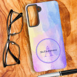 Coque Samsung Galaxy Chic Pastel Couleur Aquarelle Première Monographie<br><div class="desc">Ce coque présente une aquarelle rose, jaune, violet et bleu pastel avec un violet encerclé par deux couleurs avec un nom et une lettre initiale monogramme. Remplissez les champs modèles avec un nom et une initiale, retirez l'un ou l'autre ou modifiez à l'aide de l'outil de conception pour sélectionner la...</div>