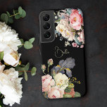 Coque Samsung Galaxy Chic Vintage Personnalisé Roses & Iris<br><div class="desc">De beaux pulvérisateurs intemporels et élégants de roses roses artistiques et blanches,  des pivoines et des iris à barbe violet au feuillage délicat. Inclut un champ de texte modifiable pour votre personnalisation et la couleur arrière - plan est personnalisable.</div>