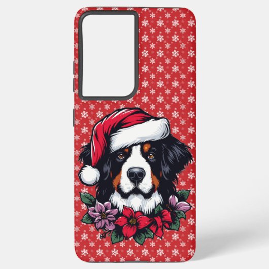 Coque Samsung Galaxy Chien bernois de fête avec chapeau de Santa et fle (Verso)