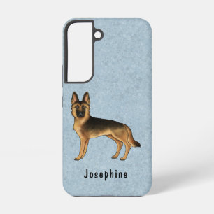 Coque Samsung Galaxy Chien De Berger Allemand Noir Et Tan Sur Bleu Et T