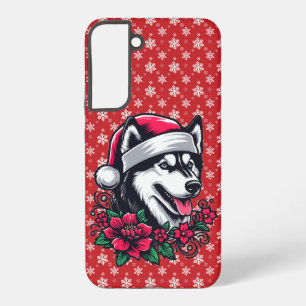 Coque Samsung Galaxy Chien Husky Festif Floral avec Chien de Noël Chien