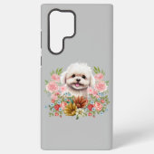 Coque Samsung Galaxy Chien maltais aux fleurs, Chien maltais mignon (Verso)