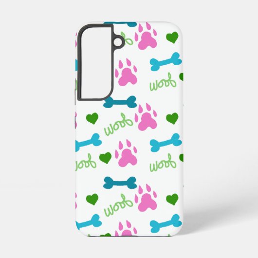 Coque Samsung Galaxy Chien Paw Bones Coeurs Woof Motif Rose (Verso)