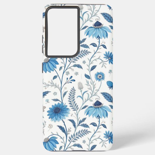 Coque Samsung Galaxy Chinoiserie Blue Echinacea Pattern (Verso)