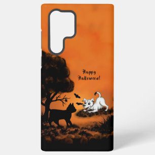 Coque Samsung Galaxy Chiot avec chat noir et chauve-souris, Joyeux Hall