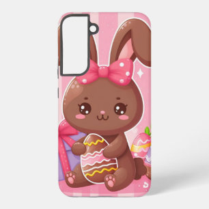 Coque Samsung Galaxy Chocolat mignon lapin de Pâques avec rayures roses