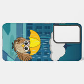 Coque Samsung Galaxy Chouette mignonne avec parapluie le jour de la plu (Verso Horizontal)
