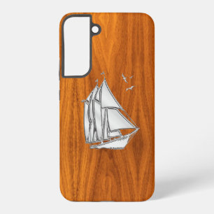 Coque Samsung Galaxy Chrome Silver Sailing sur décor en placage de teck