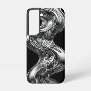 Coque Samsung Galaxy Chrome Vague de Métal Liquide Argenté sur Fond Noi
