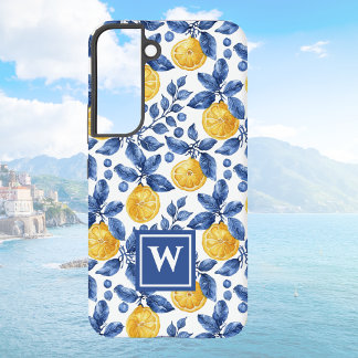 Coque Samsung Galaxy Citrons Jaunes Bleu Méditerranéen Amalfi Initiale