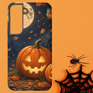Coque Samsung Galaxy Citrouille de Halloween sculptée la nuit avec plei