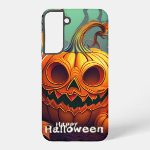 Coque Samsung Galaxy Citrouille orange effrayante avec visage, Hallowee