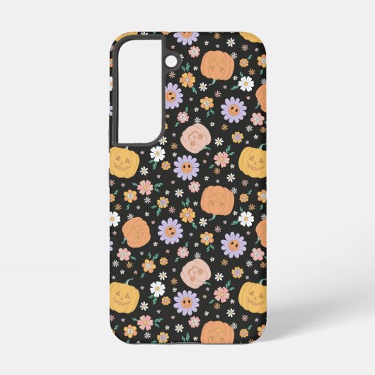 Coque Samsung Galaxy Citrouilles d'Halloween rétro et Motif de fleurs (Verso)