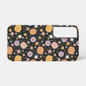 Coque Samsung Galaxy Citrouilles d'Halloween rétro et Motif de fleurs (Verso Horizontal)