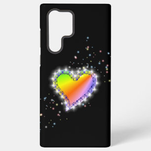 Coque Samsung Galaxy Cœur arc-en-ciel avec étoiles sur fond noir