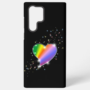 Coque Samsung Galaxy Cœur arc-en-ciel avec étoiles sur fond noir