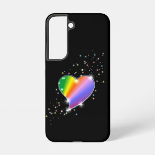 Coque Samsung Galaxy Cœur arc-en-ciel avec étoiles sur fond noir
