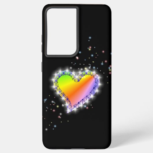 Coque Samsung Galaxy Coeur arc-en-ciel avec étoiles sur noir (Verso)