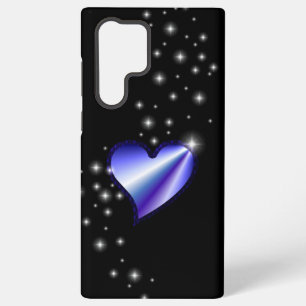 Coque Samsung Galaxy Cœur arc-en-ciel violet avec étoiles sur fond noir