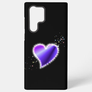 Coque Samsung Galaxy Cœur arc-en-ciel violet avec étoiles sur fond noir