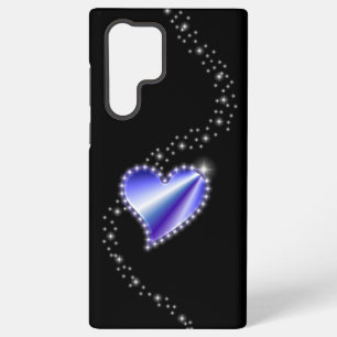 Coque Samsung Galaxy Cœur arc-en-ciel violet avec étoiles sur fond noir