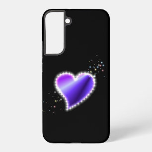 Coque Samsung Galaxy Cœur arc-en-ciel violet avec étoiles sur fond noir