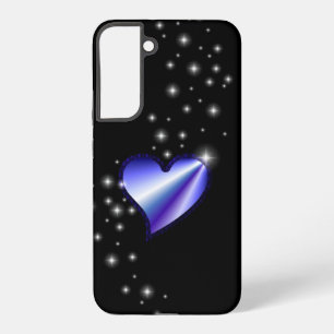 Coque Samsung Galaxy Cœur arc-en-ciel violet avec étoiles sur fond noir