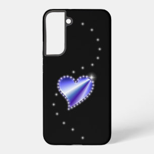 Coque Samsung Galaxy Cœur arc-en-ciel violet avec étoiles sur fond noir