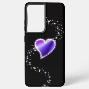 Coque Samsung Galaxy Coeur arc-en-ciel violet avec étoiles sur noir
