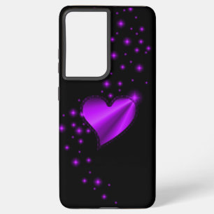 Coque Samsung Galaxy Coeur arc-en-ciel violet avec étoiles sur noir
