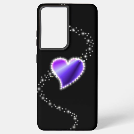 Coque Samsung Galaxy Coeur arc-en-ciel violet avec étoiles sur noir (Verso)